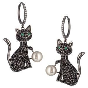 Eye Candy The Luxe Black Cat Cubic Zirconia Crystal Earrings